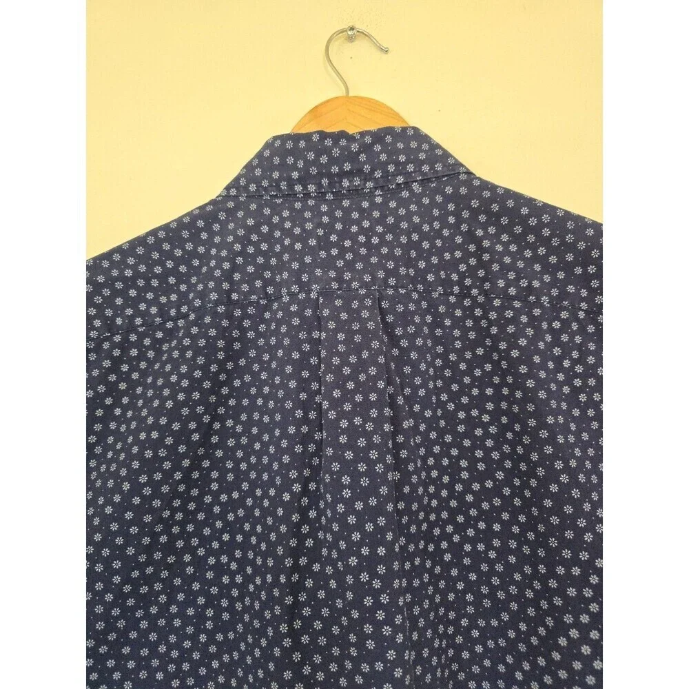 J.Crew Mens Large Slim Secret Wash Shirt Blue Floral Organic Cotton Stretch